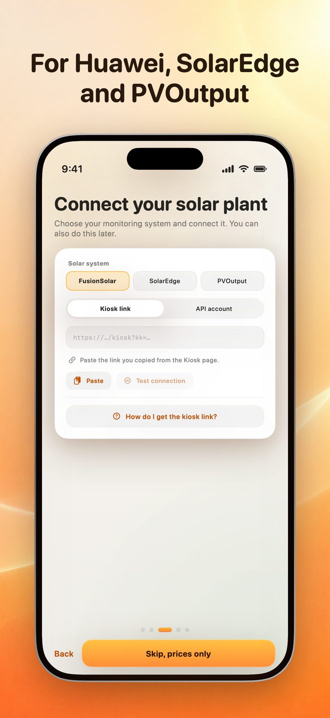 Setup: choose FusionSolar, SolarEdge or PVOutput